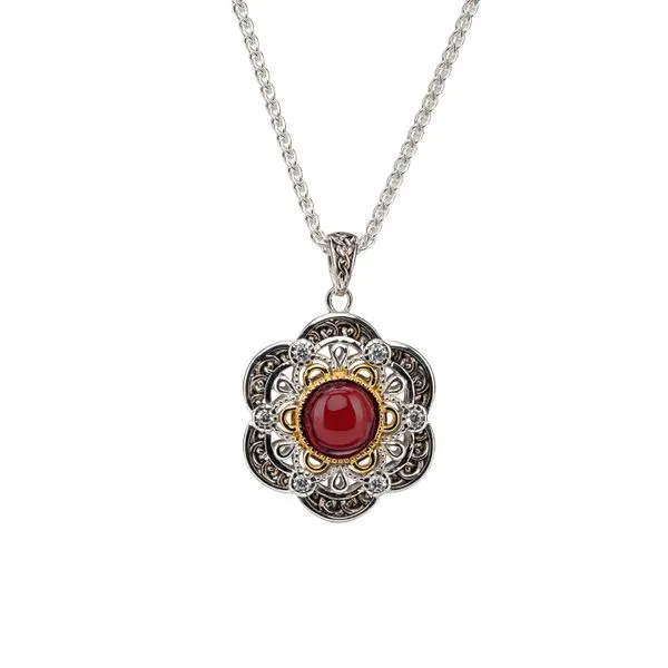 S/sil Rhodium + 23k Gilded Garnet & CZ Celestial Pendant Studio D Jewelers Woodstock, IL