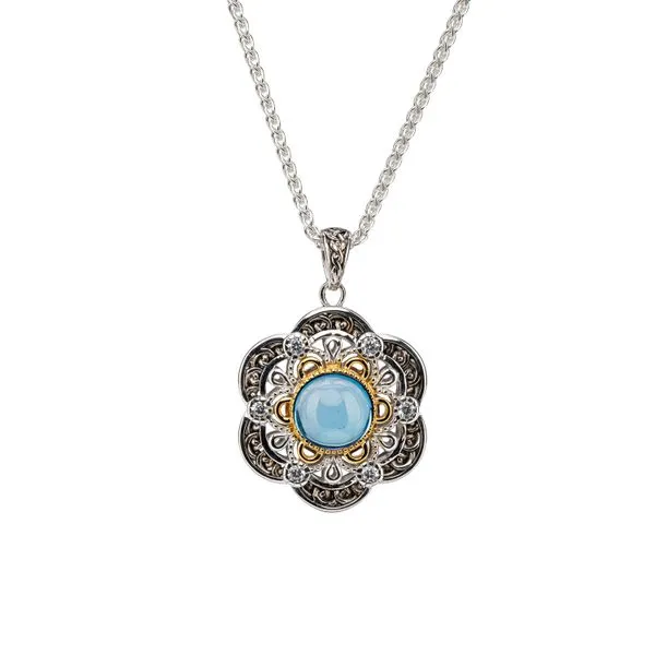 S/sil Rhodium + 23k Gilded Swiss Blue Topaz & CZ Celestial Pendant Studio D Jewelers Woodstock, IL