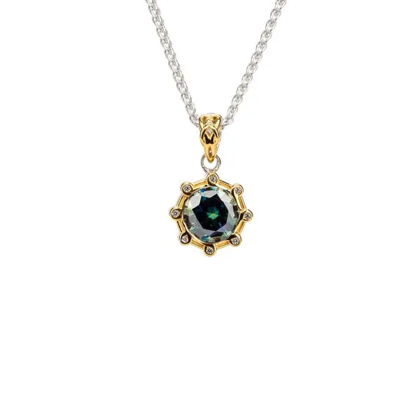 S/sil Rhodium + 23k Gilded Mystic Blue Moissanite & CZ Celestial Pendant Studio D Jewelers Woodstock, IL