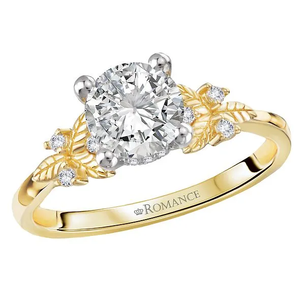 Semi-Mount Diamond Engagement Ring with Hidden Halo and Leaf Design Gysbers Jewelry Waupun, WI