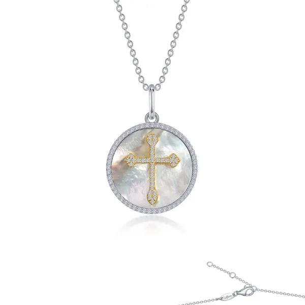 Cross on Mother of Pearl Disc Necklace Gaines Jewelry FLINT, MI