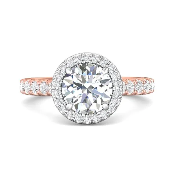 FlyerFit Micropave Halo 18K Pink Gold Shank And White Gold Top Engagement Ring H-I SI1 Valentine's Fine Jewelry Dallas, PA