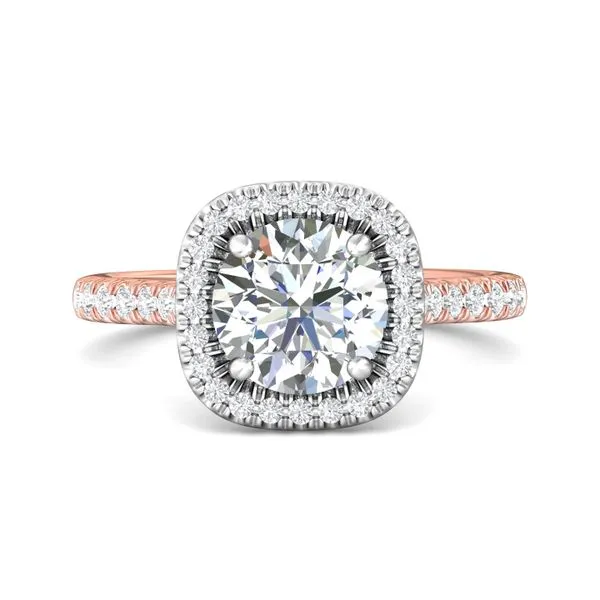 FlyerFit Micropave Halo 18K Pink Gold Shank And White Gold Top Engagement Ring H-I SI1 Valentine's Fine Jewelry Dallas, PA