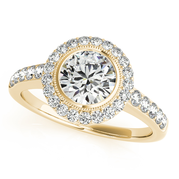 14K Yellow Gold Round Halo Engagement Ring