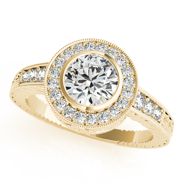 14K Yellow Gold Round Halo Engagement Ring