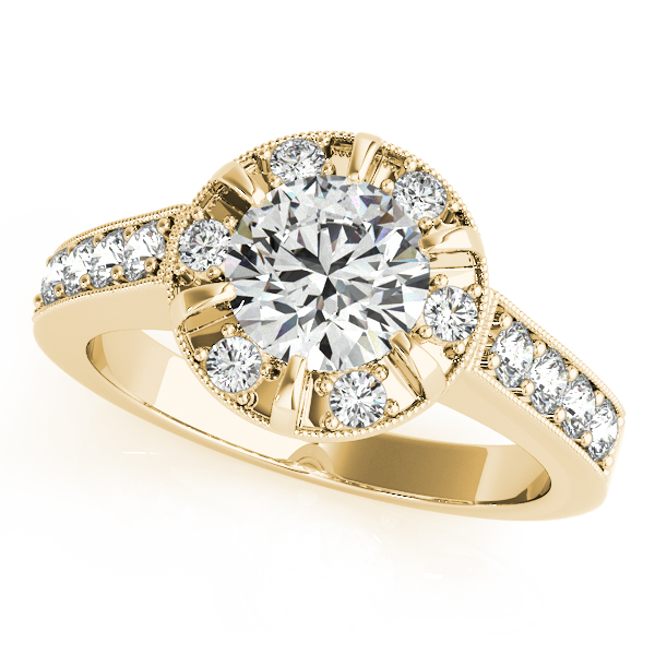 18K Yellow Gold Round Halo Engagement Ring