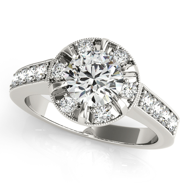 14K White Gold Round Halo Engagement Ring