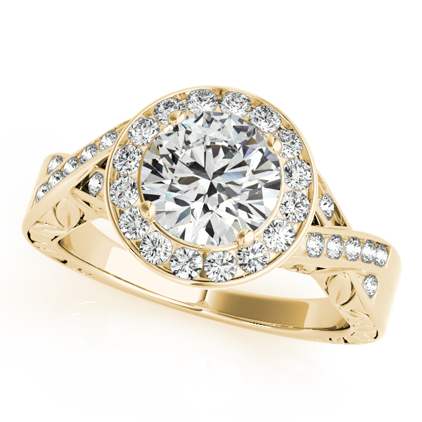 18K Yellow Gold Round Halo Engagement Ring