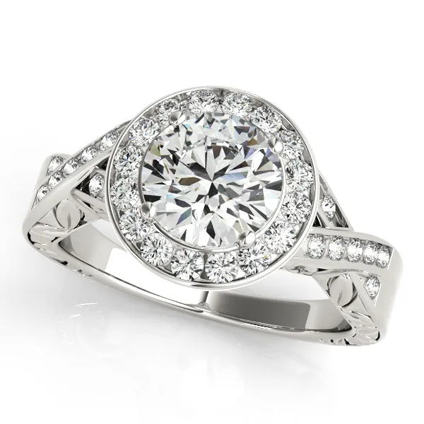 18K White Gold Round Halo Engagement Ring