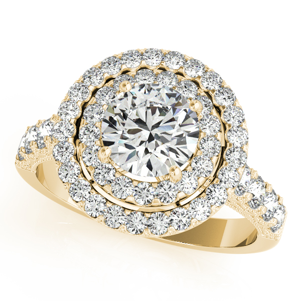 14K Yellow Gold Round Halo Engagement Ring