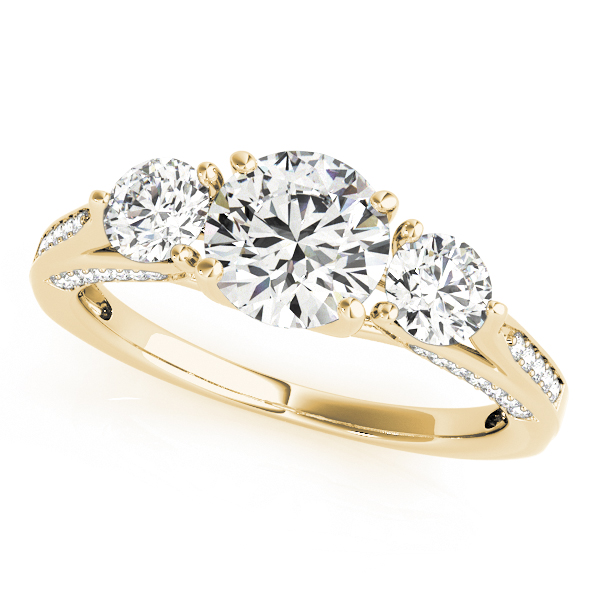 18K Yellow Gold Three-Stone Round Engagement Ring