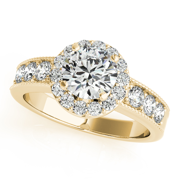 18K Yellow Gold Round Halo Engagement Ring