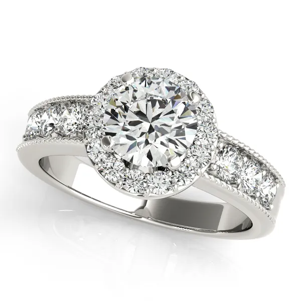 18K White Gold Round Halo Engagement Ring