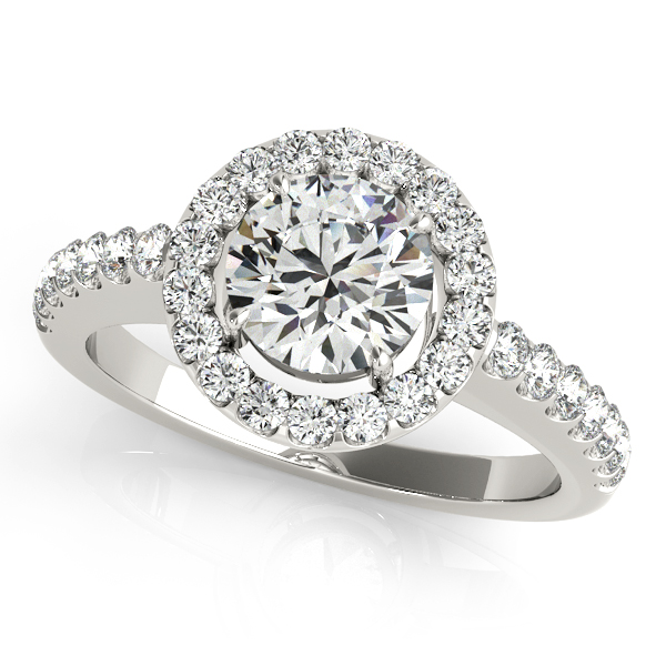 10K White Gold Round Halo Engagement Ring