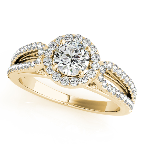 14K Yellow Gold Round Halo Engagement Ring