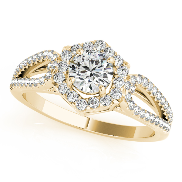 14K Yellow Gold Round Halo Engagement Ring