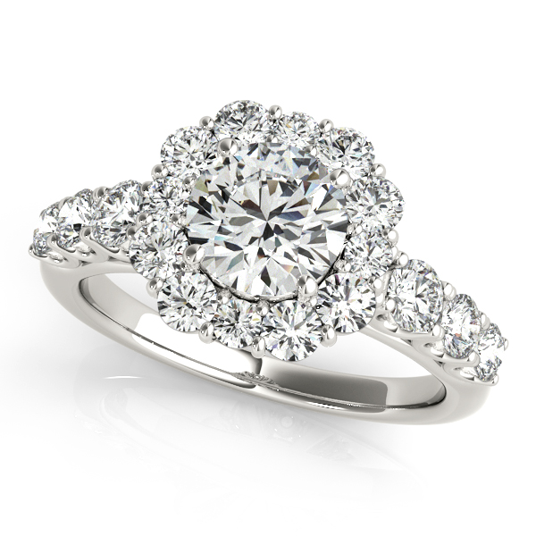 14K White Gold Round Halo Engagement Ring