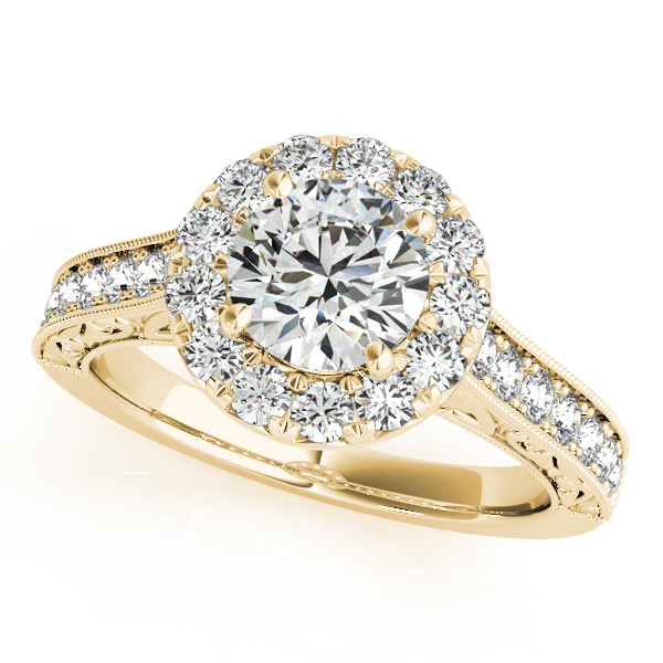 18K Yellow Gold Round Halo Engagement Ring