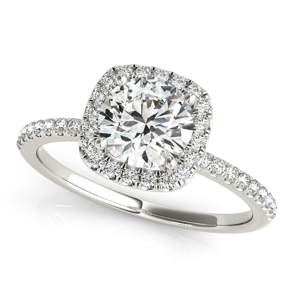 18K White Gold Round Halo Engagement Ring