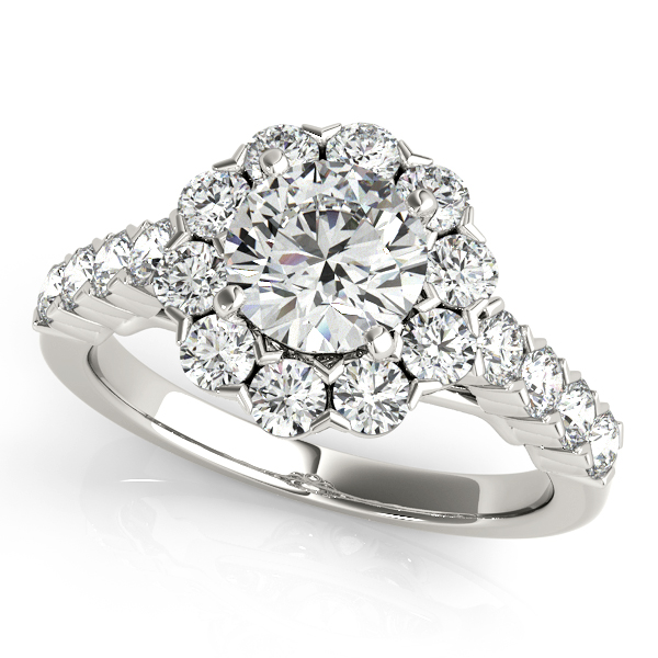 10K White Gold Round Halo Engagement Ring