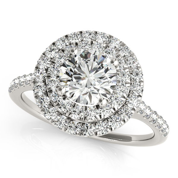 14K White Gold Round Halo Engagement Ring