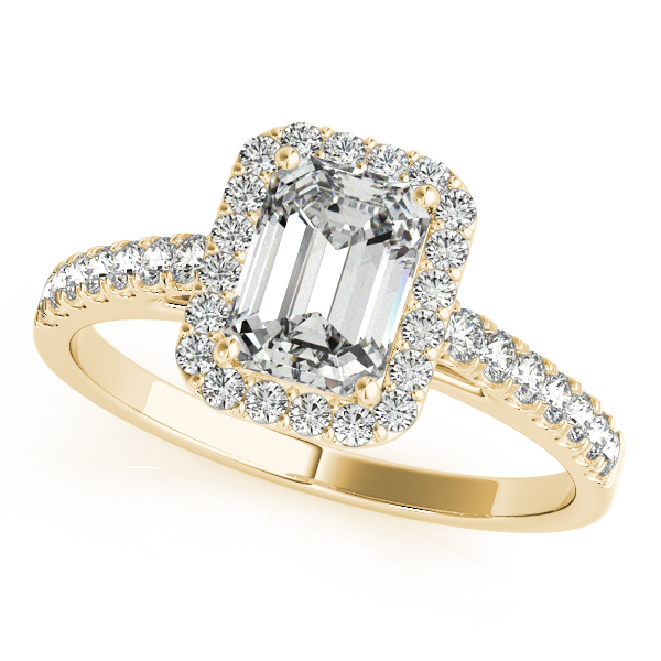 14K Yellow Gold Emerald Halo Engagement Ring