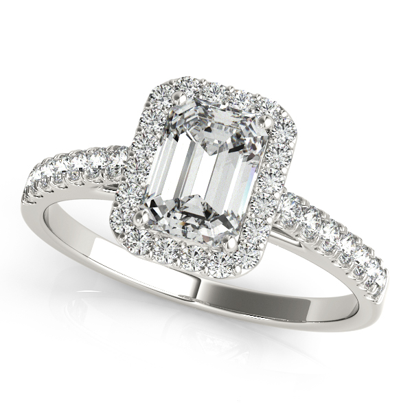 10K White Gold Emerald Halo Engagement Ring