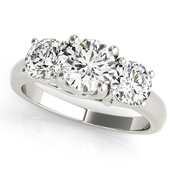 14K White Gold Three-Stone Round Engagement Ring
