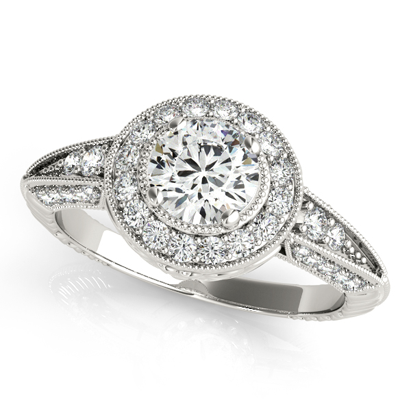 18K White Gold Round Halo Engagement Ring