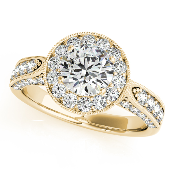 14K Yellow Gold Round Halo Engagement Ring