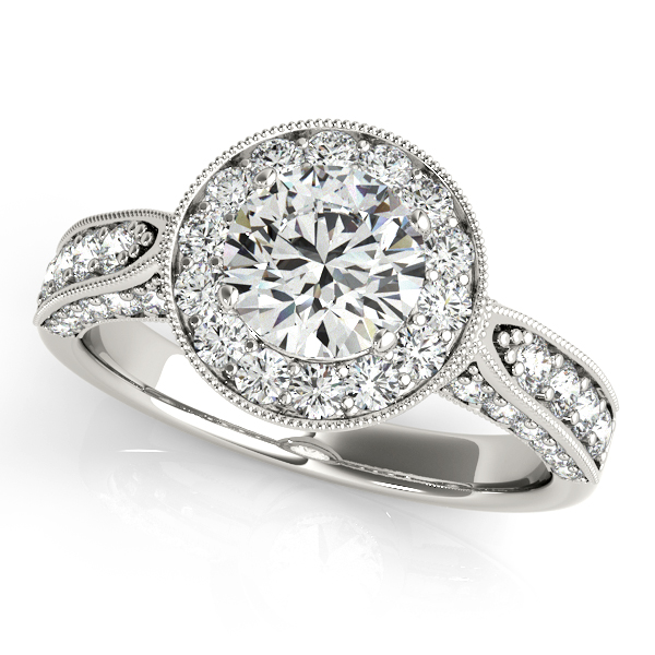 10K White Gold Round Halo Engagement Ring