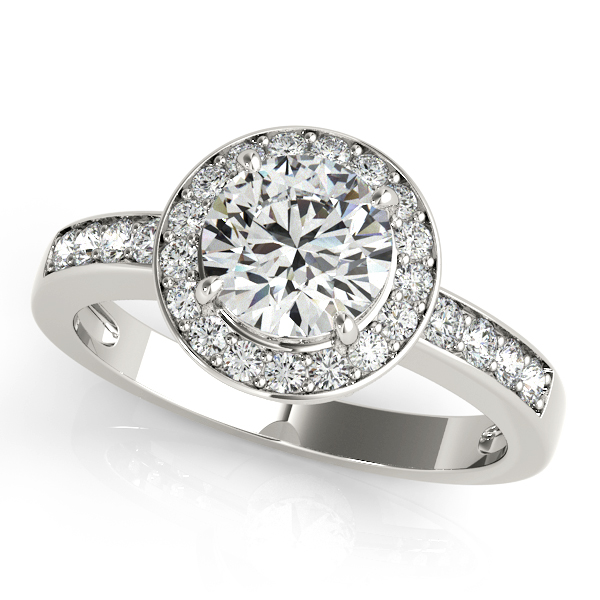 18K White Gold Round Halo Engagement Ring