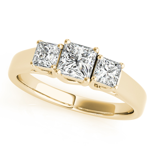18K Yellow Gold Princess Three-Stone Engagement Ring