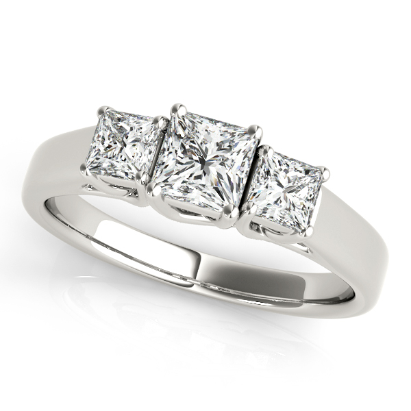 10K White Gold Princess Three-Stone Engagement Ring