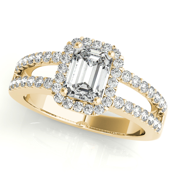 18K Yellow Gold Emerald Halo Engagement Ring
