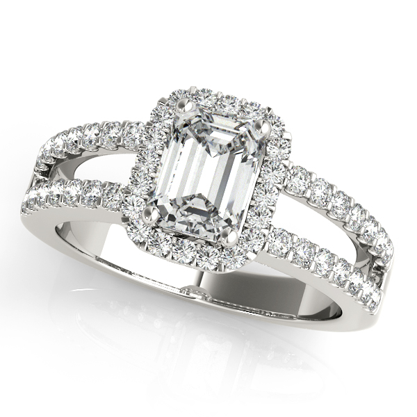 18K White Gold Emerald Halo Engagement Ring
