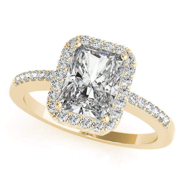 14K Yellow Gold Emerald Halo Engagement Ring