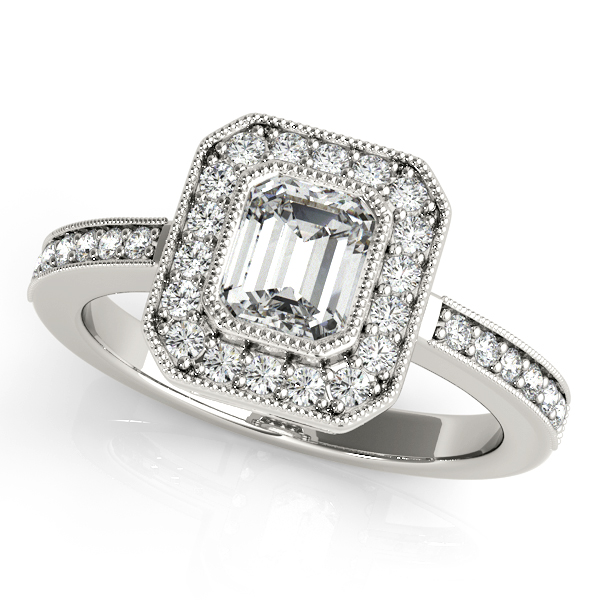 Platinum Emerald Halo Engagement Ring