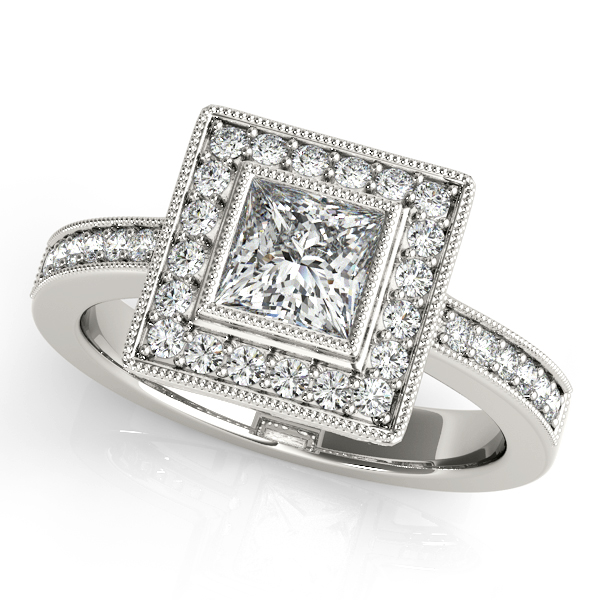 14K White Gold Halo Engagement Ring
