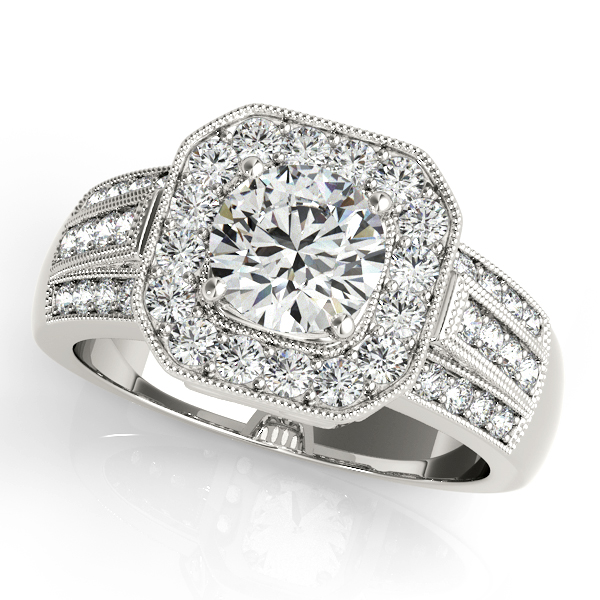 10K White Gold Round Halo Engagement Ring