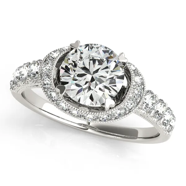 10K White Gold Round Halo Engagement Ring Hingham Jewelers Hingham, MA