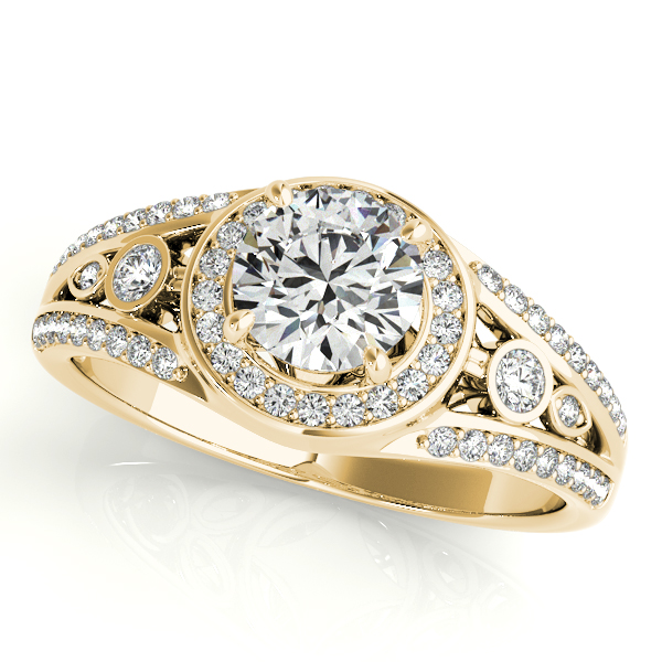 18K Yellow Gold Round Halo Engagement Ring