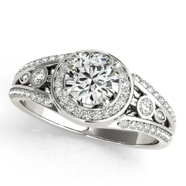 14K White Gold Round Halo Engagement Ring