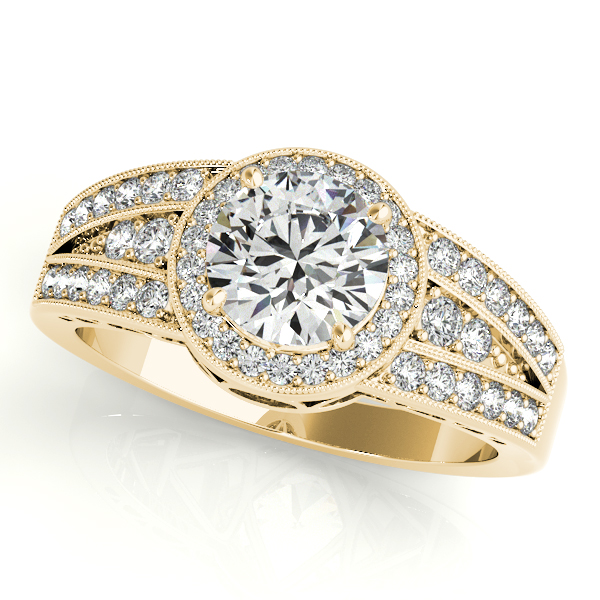 14K Yellow Gold Round Halo Engagement Ring