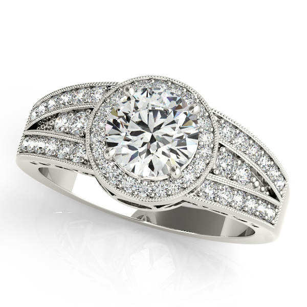 10K White Gold Round Halo Engagement Ring