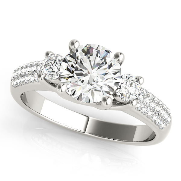 18K White Gold Three-Stone Round Engagement Ring