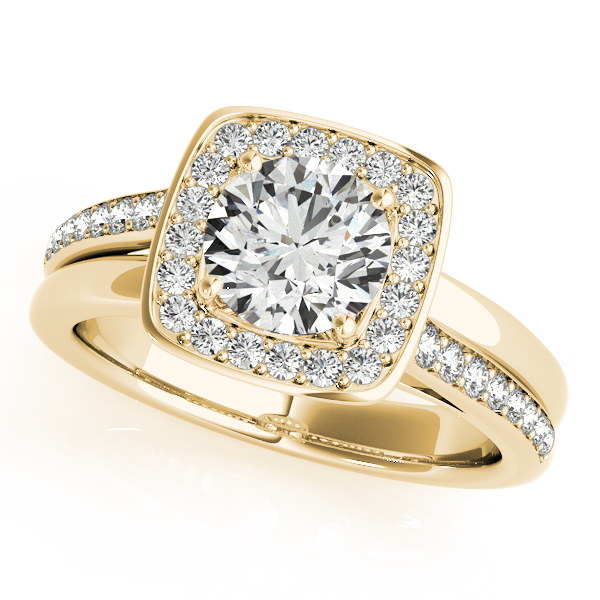 14K Yellow Gold Round Halo Engagement Ring