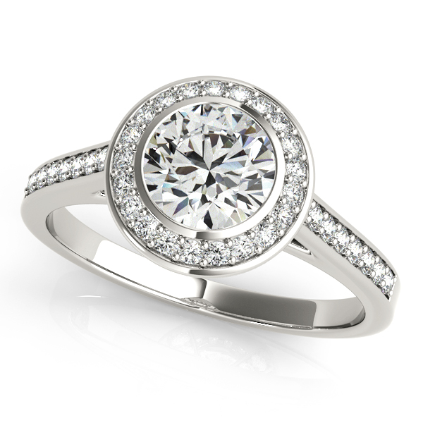 10K White Gold Round Halo Engagement Ring
