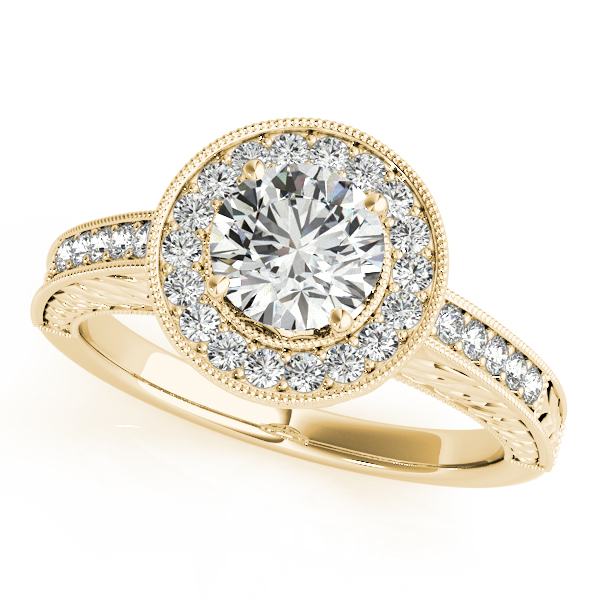 14K Yellow Gold Round Halo Engagement Ring