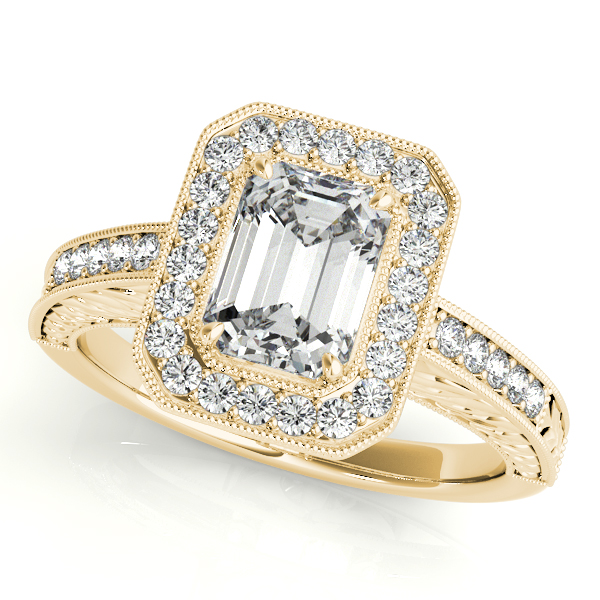 18K Yellow Gold Emerald Halo Engagement Ring